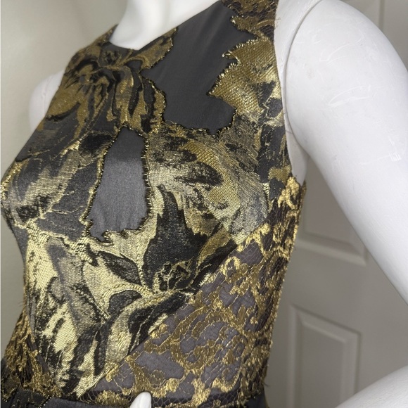Theia Pewter & Gold Floral Jacquard Party Dress Size 2.   #84 - Picture 11 of 12
